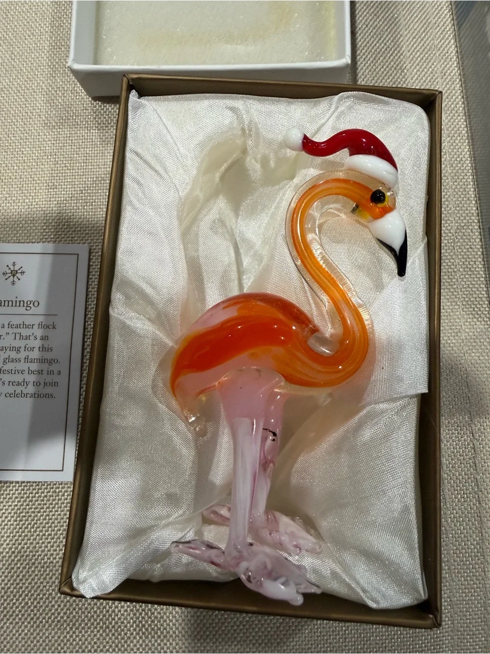 Pier 1 Glass Christmas Pink Flamingo Figurine with Red Hat